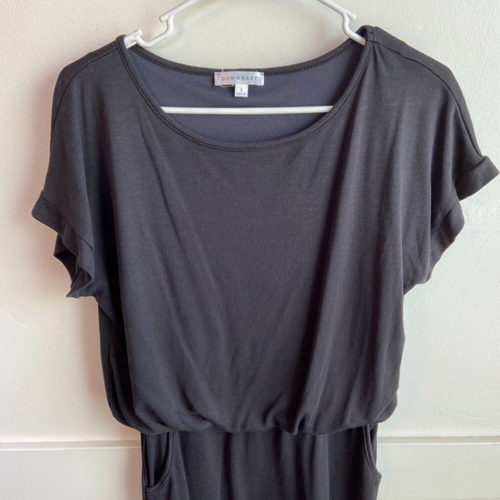 Downeast Soft Black Cinched Center Short Sleeve Dress With Pockets - Picture 4 of 4